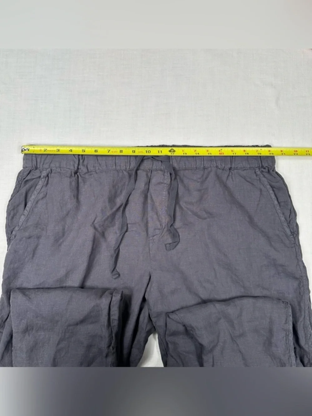Caslon 100% Linen‎ Pull On Cropped Pants XXL Gray Drawstring Tulip Hem Pockets